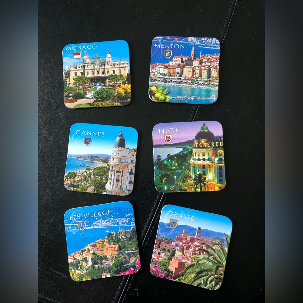 Europe Souvenir Package: 6 Coaster Set NEW in box Monaco Nice Cannes Grasse etc